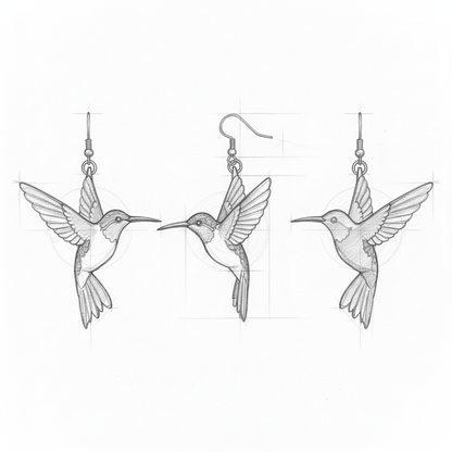 Vintage Blue Enamel Hummingbird Earrings