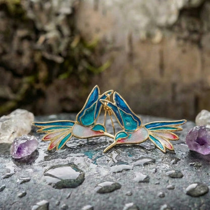 Vintage Blue Enamel Hummingbird Earrings