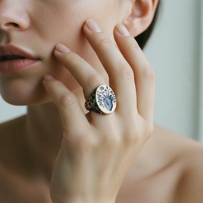 Vintage Blue Flower Gold Ring