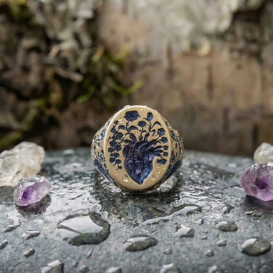 Vintage Blue Flower Gold Ring
