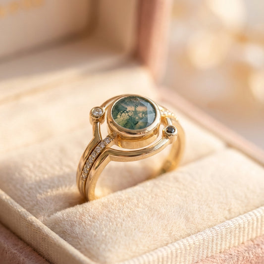 Vintage Blue Opal Golden Ring