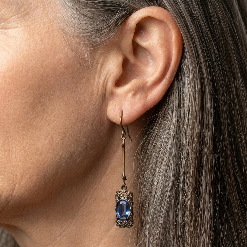 Vintage Blue Zircon Earrings