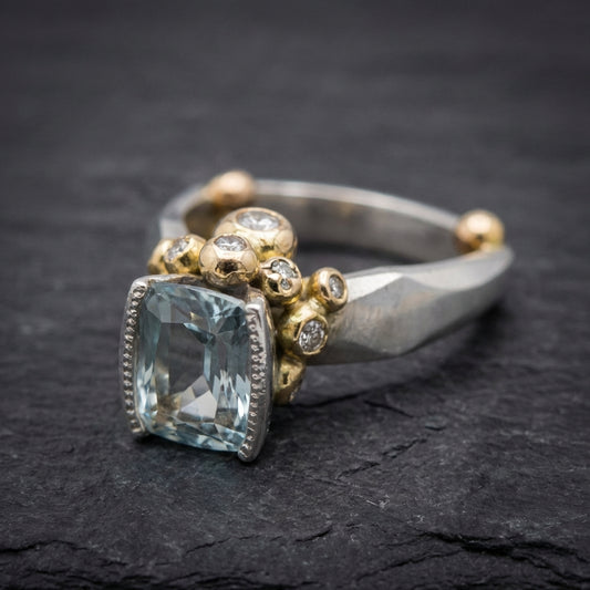 Vintage Blue Zirconia Gold & Silver Ring
