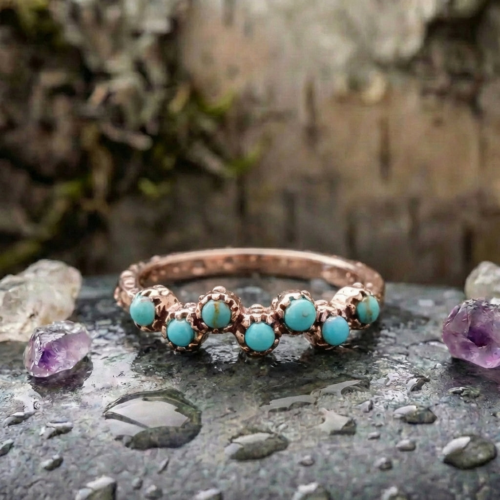 Vintage Boho Minimalist Turquoise Dot Accent Ring