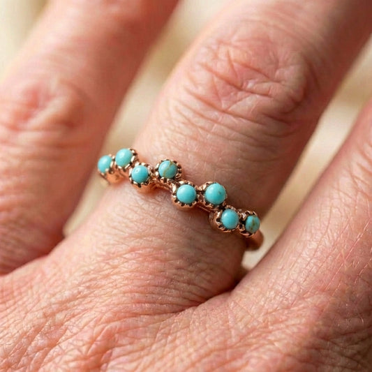 Vintage Boho Minimalist Turquoise Dot Accent Ring