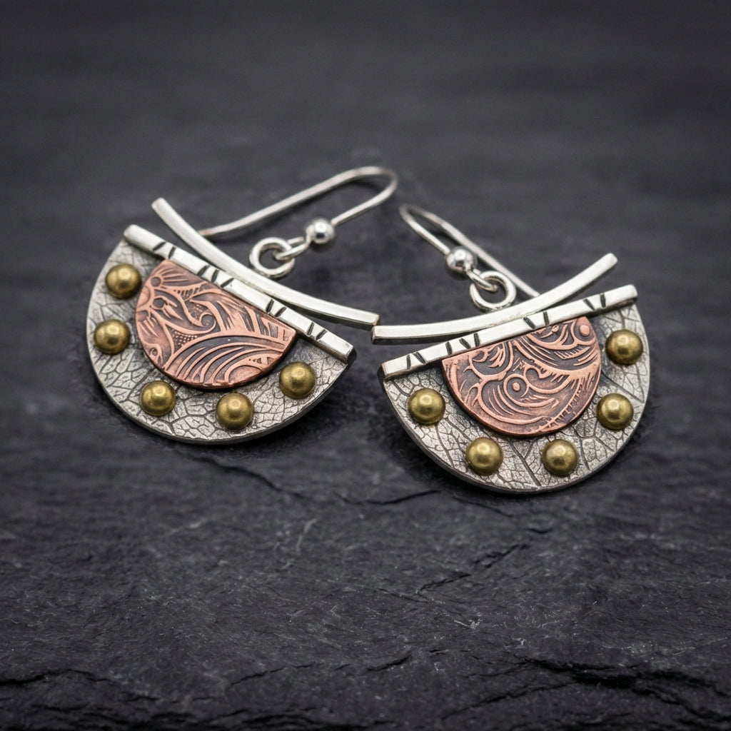 Vintage Bronze Semicircle Earrings 18577782