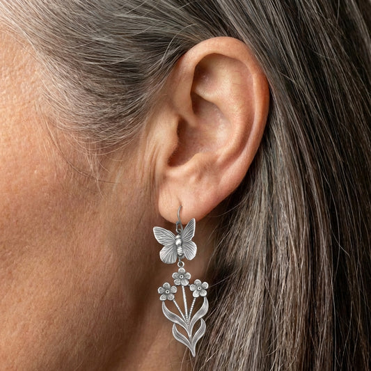 Vintage Butterfly Flower Earrings