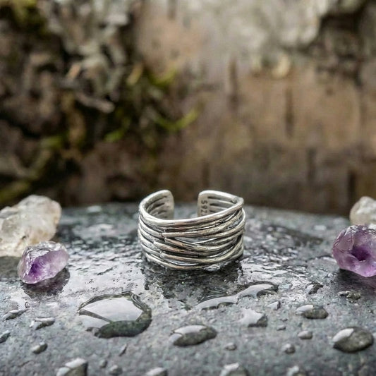 Vintage Chains Adjustable Silver Ring
