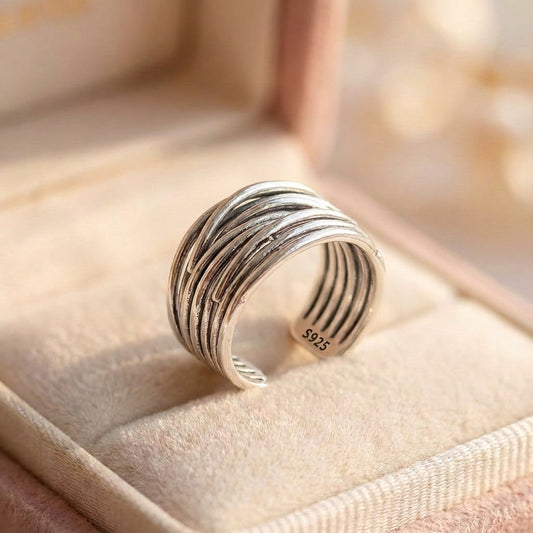 Vintage Chains Adjustable Silver Ring