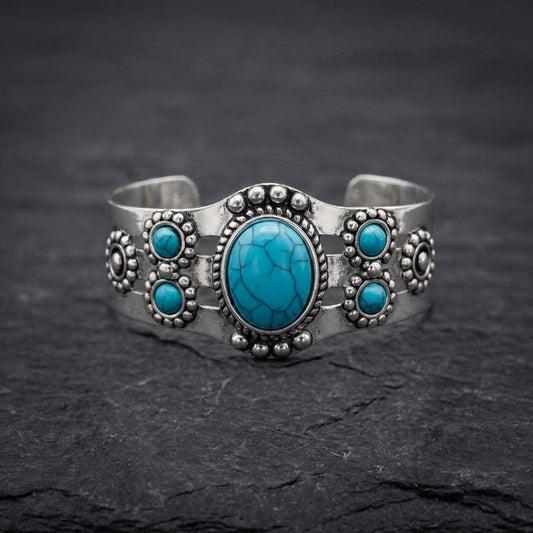 Vintage Charm Blue Stone Silver Bracelet