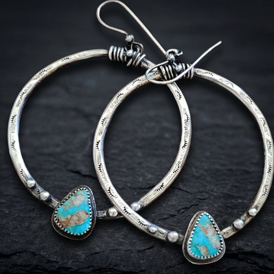 Vintage Circular Turquoise Stone Earrings