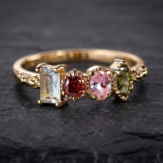 Vintage Colorful Crystals Gold Ring