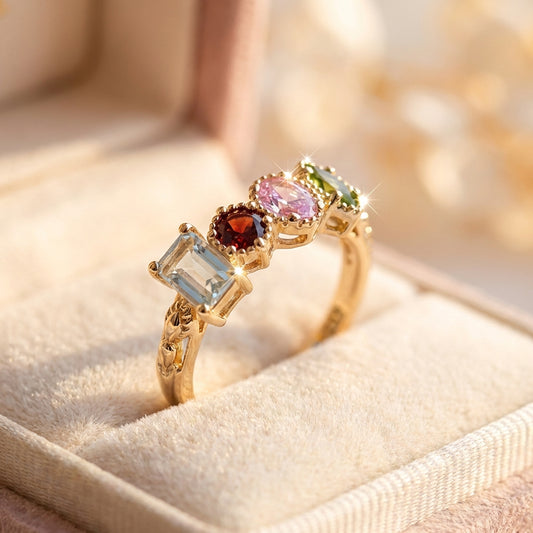 Vintage Colorful Crystals Gold Ring