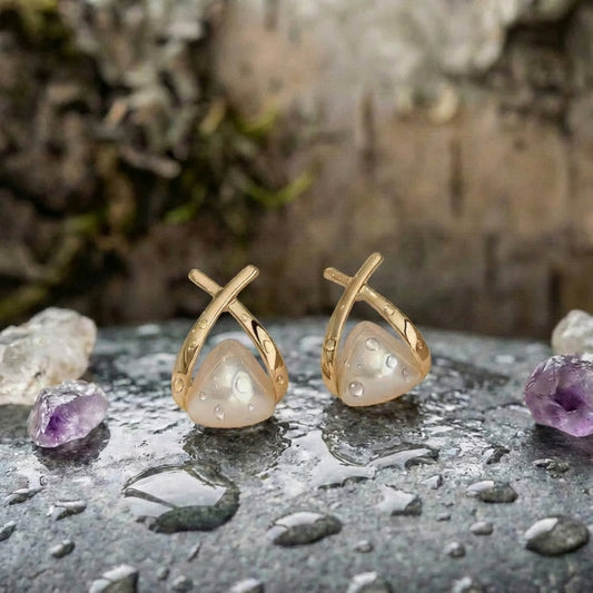 Vintage Cross Triangle Pearl Dropping Earrings