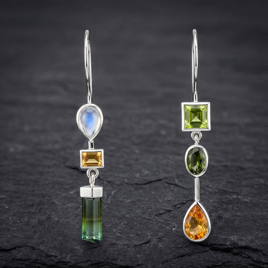 Vintage Dangling Green & Orange Earrings