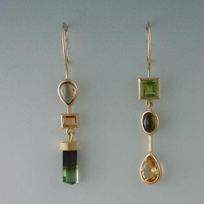 Vintage Dangling Green   Orange Earrings