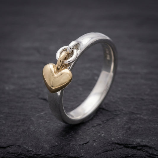 Vintage Dangling Heart Silver Ring