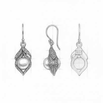 Vintage Dangling Pearl Silver Earrings