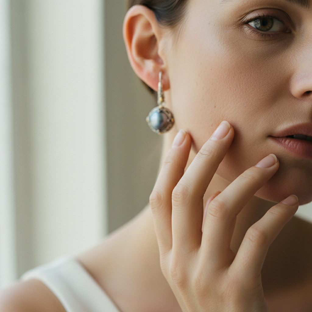 Vintage Dark Pearl Dangling Earrings