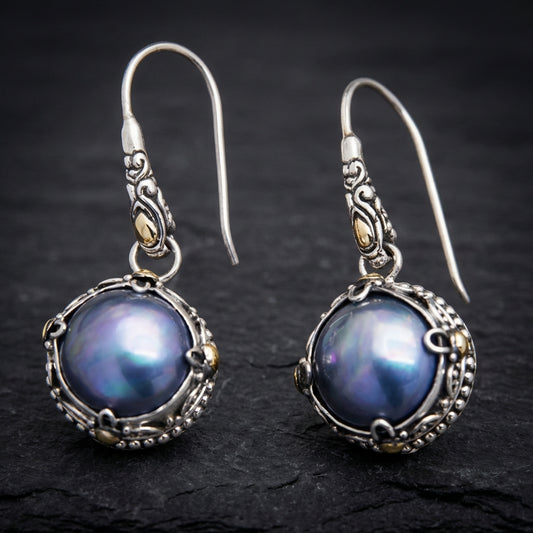 Vintage Dark Pearl Dangling Earrings