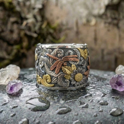 Vintage Dragonfly Flower Ring