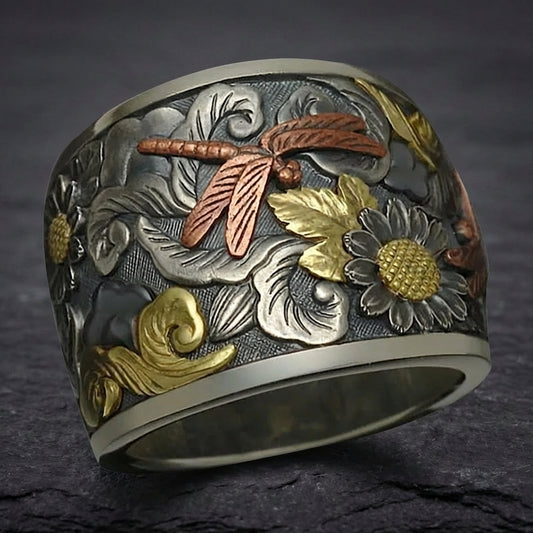 Vintage Dragonfly Flower Ring 64978421