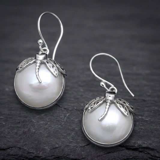 Vintage Dragonfly Pearl Earrings