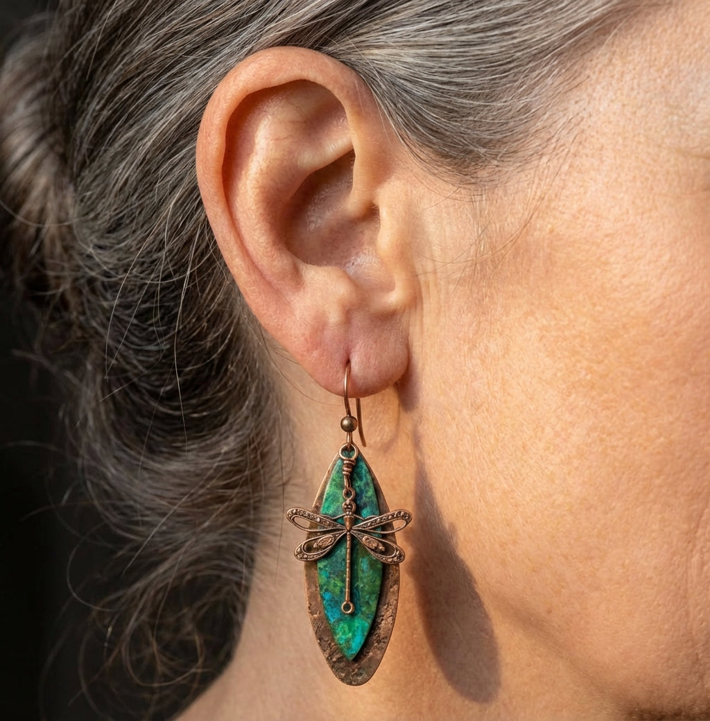 Vintage Dragonfly Stone Earrings