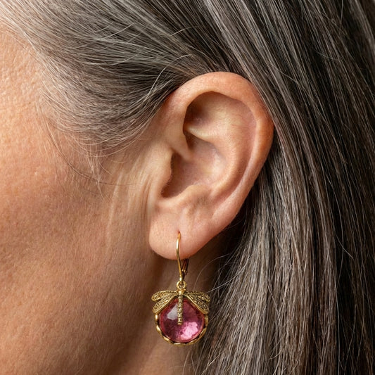 Vintage Dragonfly Tourmaline Earrings