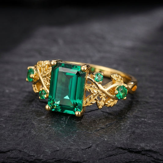 Vintage Emerald Flower Ring 48826823