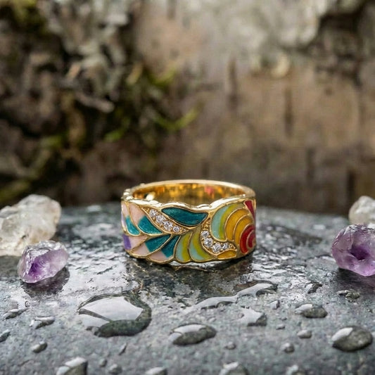 Vintage Enamel Colorful Gold Ring
