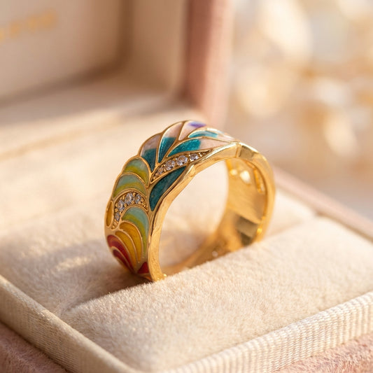 Vintage Enamel Colorful Gold Ring