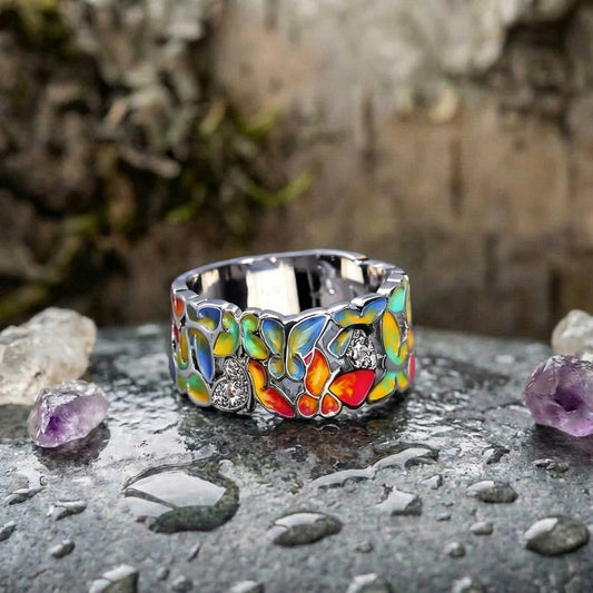 Vintage Enamel Colorful Silver Ring