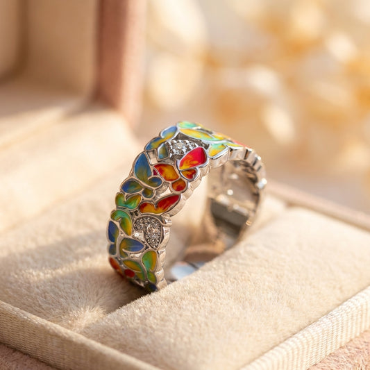 Vintage Enamel Colorful Silver Ring