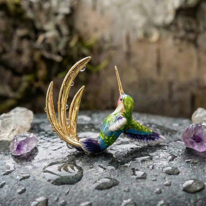 Vintage Enamel Hummingbird Hoop Earrings