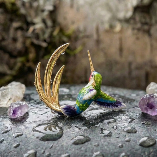 Vintage Enamel Hummingbird Hoop Earrings