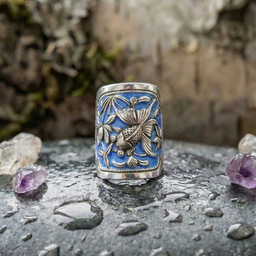 Vintage Enamel Lotus Ring