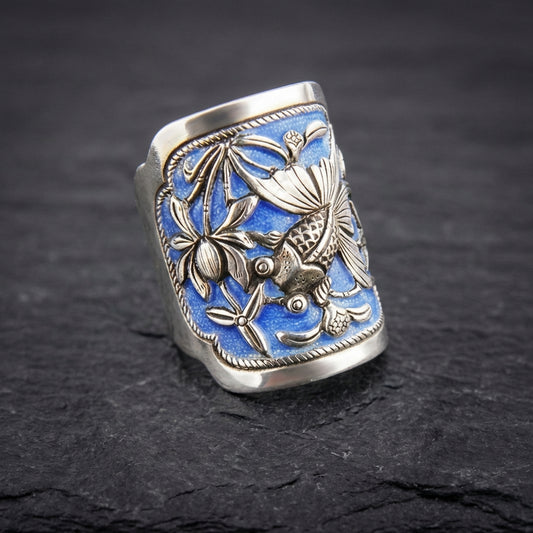Vintage Enamel Lotus Ring 77524508