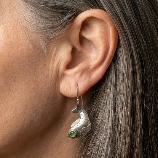 Vintage Fish Green Stone Earrings