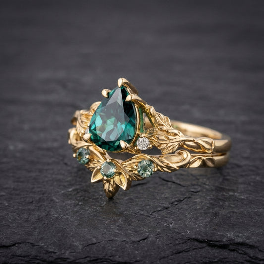 Vintage Floral Green Stone Ring