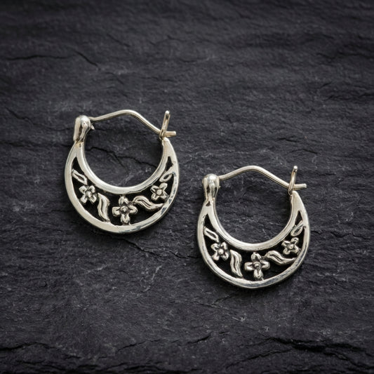 Vintage Floral Hoop Earrings 91112850