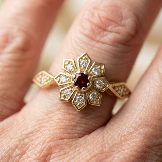 Vintage Flower Ruby Ring