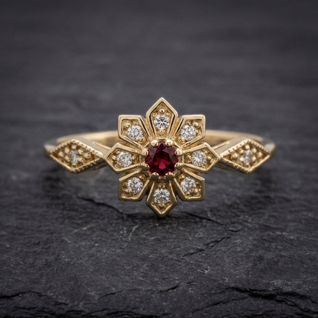 Vintage Flower Ruby Ring 92148999