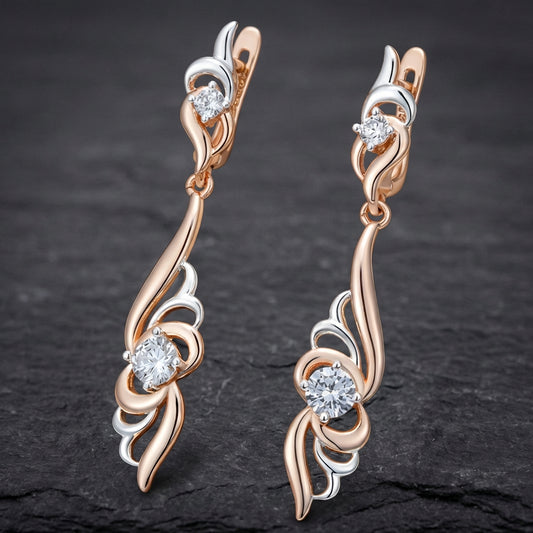 Vintage Flower Shape Drop Rose Gold Earrings