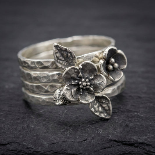 Vintage Flower Silver Layer Ring
