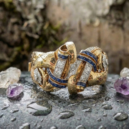 Vintage Gold Blue Zirconia Ring