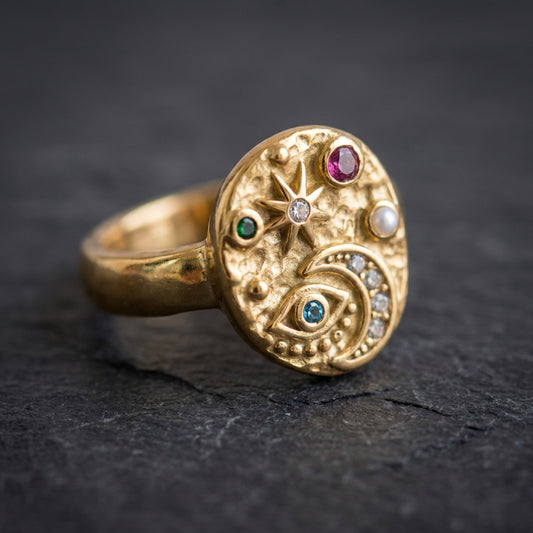 Vintage Gold Colorful Inlaid Stone Ring