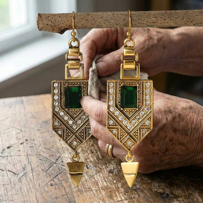 Vintage Gold & Green Geometric Earrings