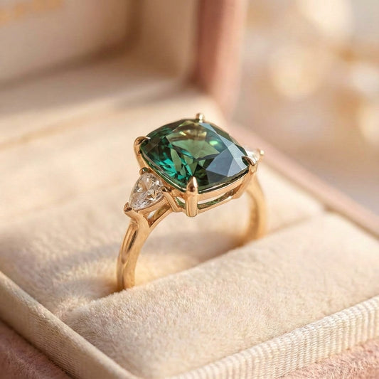 Vintage Gold & Green Stone Square Ring