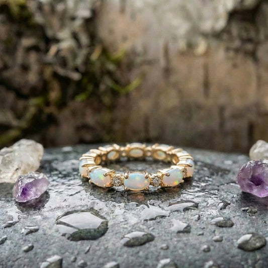 Vintage Gold Opal Eternity Ring